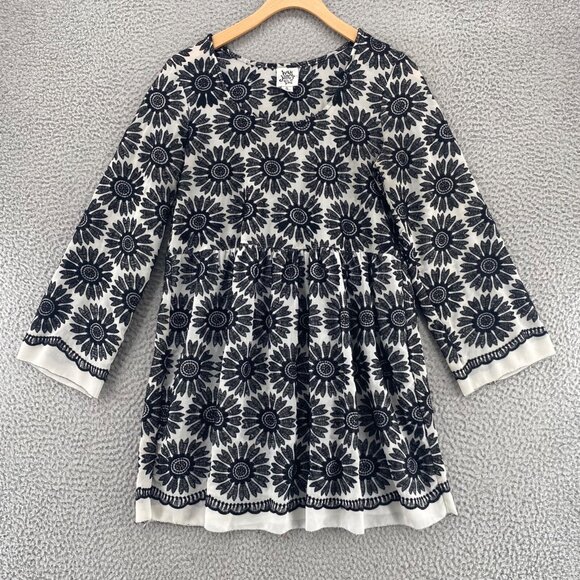 ivy jane Tops - Ivy Jane Top Women Small Black White Embroidered Floral Long Sleeve Tunic Blouse